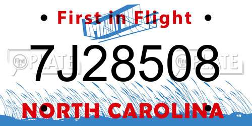 7J28508 North Carolina License Plate