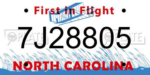 7J28805 North Carolina License Plate