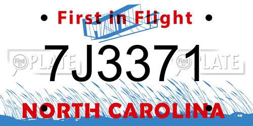 7J3371 North Carolina License Plate