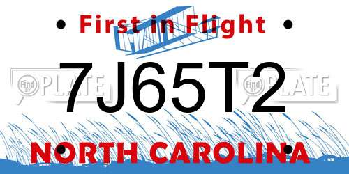 7J65T2 North Carolina License Plate