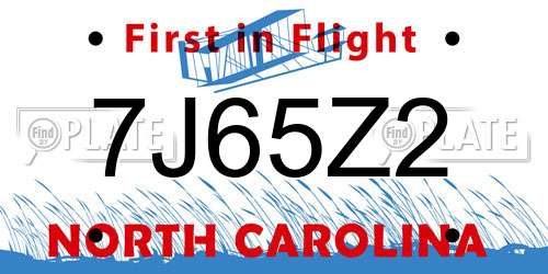 7J65Z2 North Carolina License Plate