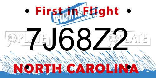 7J68Z2 North Carolina License Plate