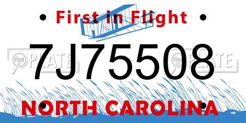 7J75508 North Carolina License Plate