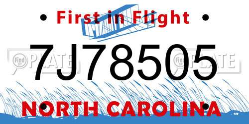 7J78505 North Carolina License Plate