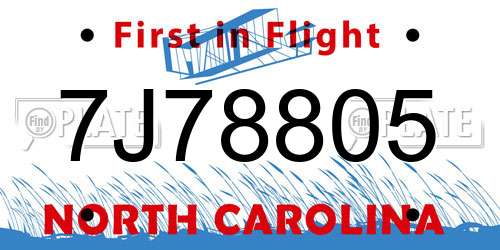 7J78805 North Carolina License Plate