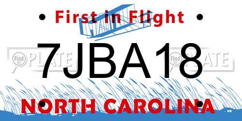 7JBA18 North Carolina License Plate