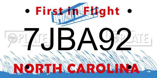7JBA92 North Carolina License Plate