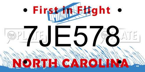 7JE578 North Carolina License Plate