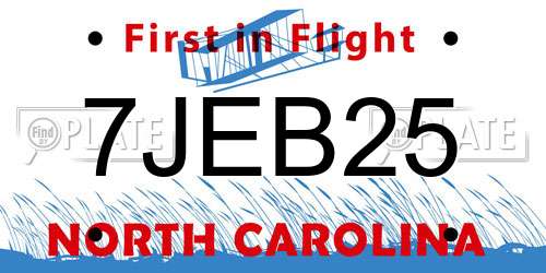 7JEB25 North Carolina License Plate