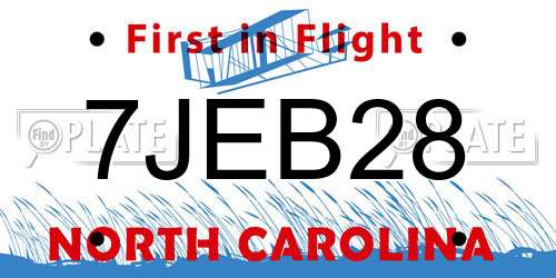 7JEB28 North Carolina License Plate