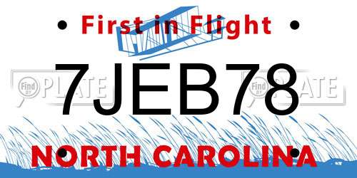 7JEB78 North Carolina License Plate