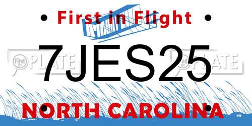 7JES25 North Carolina License Plate