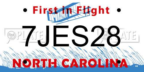7JES28 North Carolina License Plate