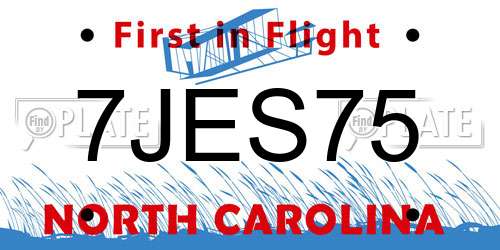 7JES75 North Carolina License Plate