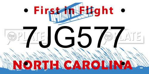7JG577 North Carolina License Plate