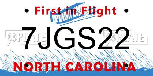 7JGS22 North Carolina License Plate