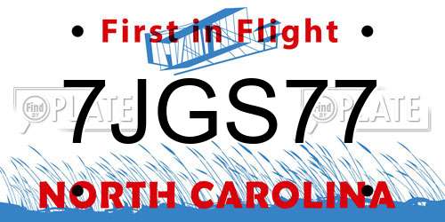 7JGS77 North Carolina License Plate