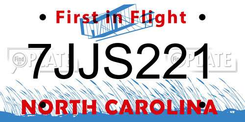 7JJS221 North Carolina License Plate