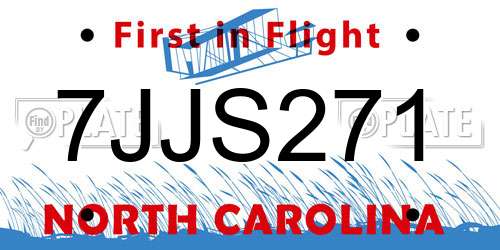 7JJS271 North Carolina License Plate
