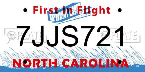 7JJS721 North Carolina License Plate
