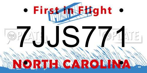 7JJS771 North Carolina License Plate