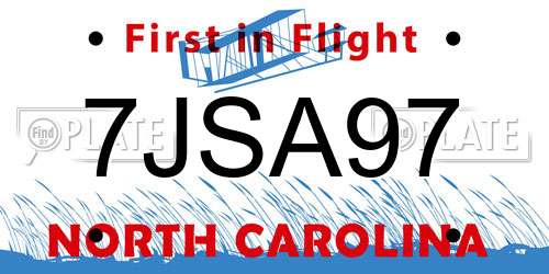 7JSA97 North Carolina License Plate