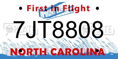 7JT8808 North Carolina License Plate
