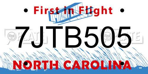 7JTB505 North Carolina License Plate