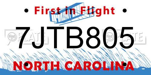 7JTB805 North Carolina License Plate