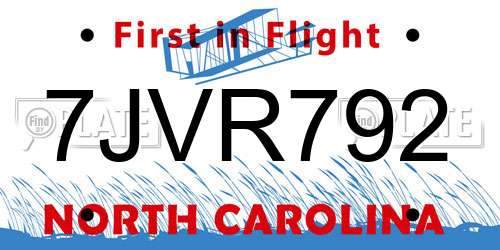 7JVR792 North Carolina License Plate