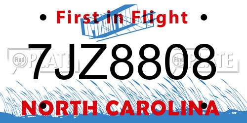 7JZ8808 North Carolina License Plate