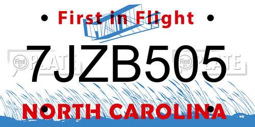 7JZB505 North Carolina License Plate