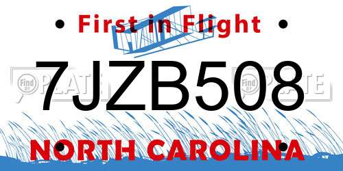 7JZB508 North Carolina License Plate