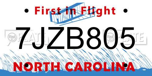 7JZB805 North Carolina License Plate