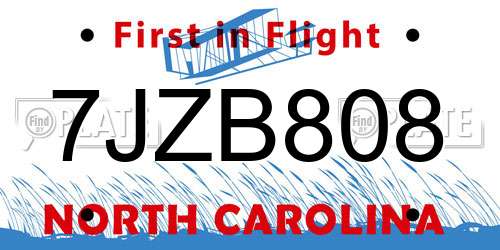 7JZB808 North Carolina License Plate