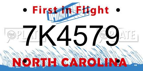 7K4579 North Carolina License Plate