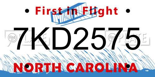 7KD2575 North Carolina License Plate