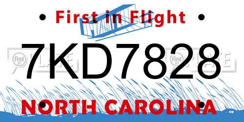 7KD7828 North Carolina License Plate