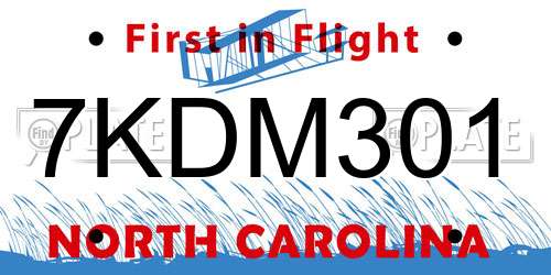 7KDM301 North Carolina License Plate