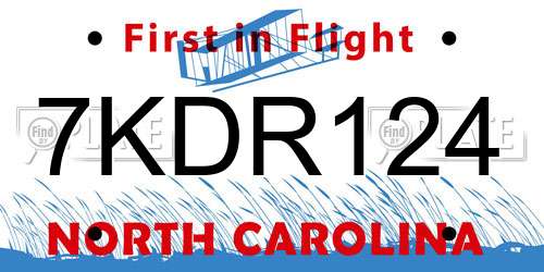 7KDR124 North Carolina License Plate