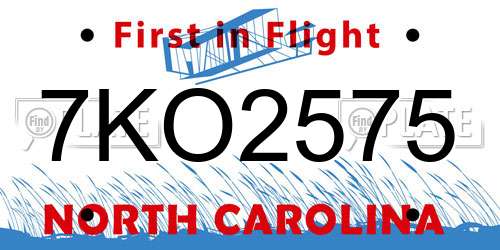 7KO2575 North Carolina License Plate