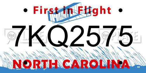 7KQ2575 North Carolina License Plate