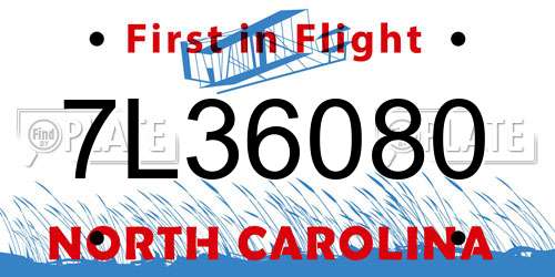 7L36080 North Carolina License Plate