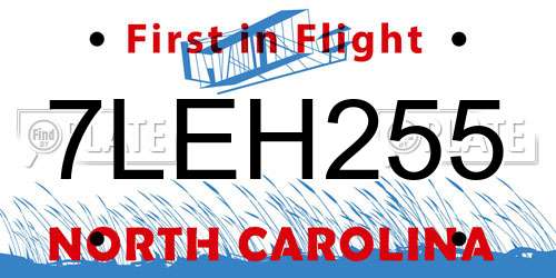 7LEH255 North Carolina License Plate