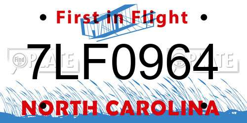 7LF0964 North Carolina License Plate