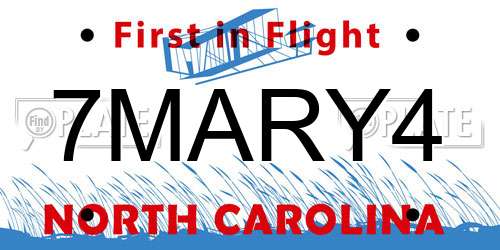 7MARY4 North Carolina License Plate