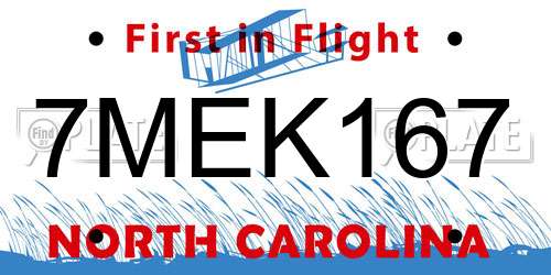 7MEK167 North Carolina License Plate