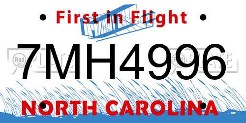 7MH4996 North Carolina License Plate