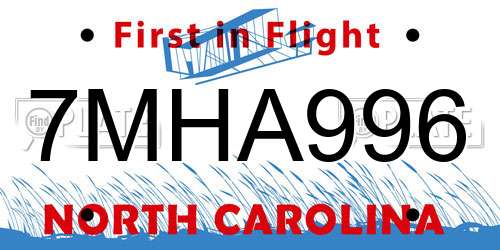 7MHA996 North Carolina License Plate