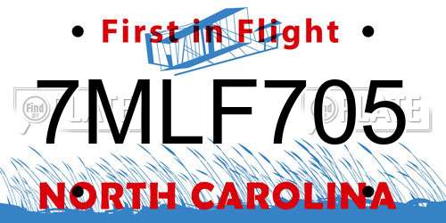 7MLF705 North Carolina License Plate